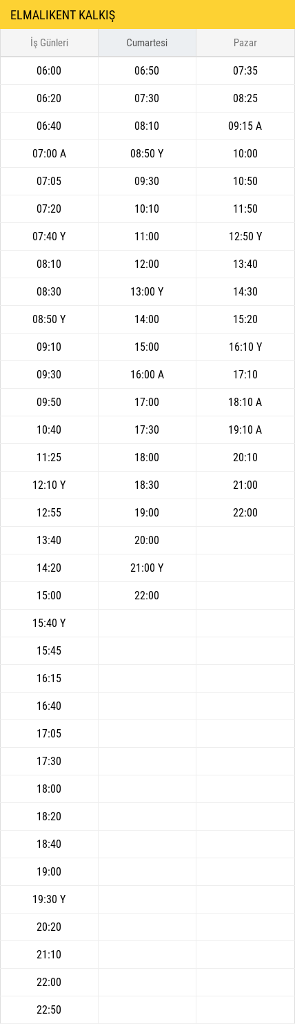 Elmakent Kalkış Saatleri