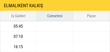 Elmalıkent kalkış saatleri