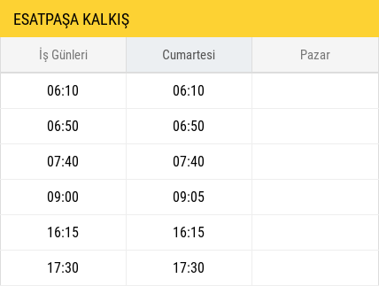 Esatpaşa Kalkış Saatleri