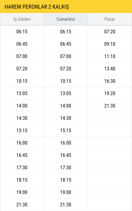 Harem Peronlar 2 Kalkış Saatleri