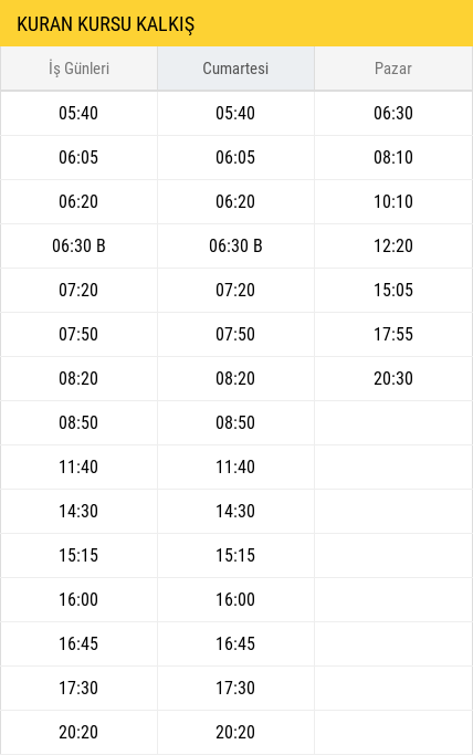 Kur'an Kursu Hareket Saatleri