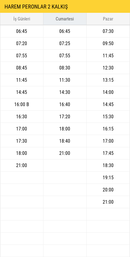 Harem Peronlar 2 Kalkış Saatleri